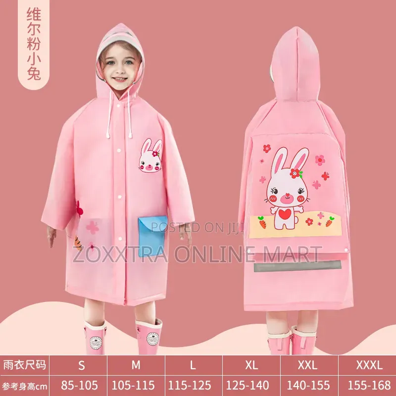 Cute Children Raincoat With Waterproof Bag Space and Face Shield