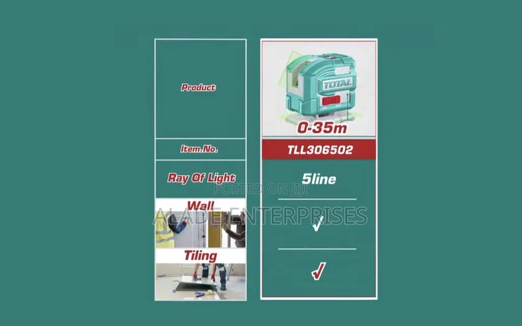 Total 5-Line Green Self-Leveling Laser, 360° Rotation, 35meter