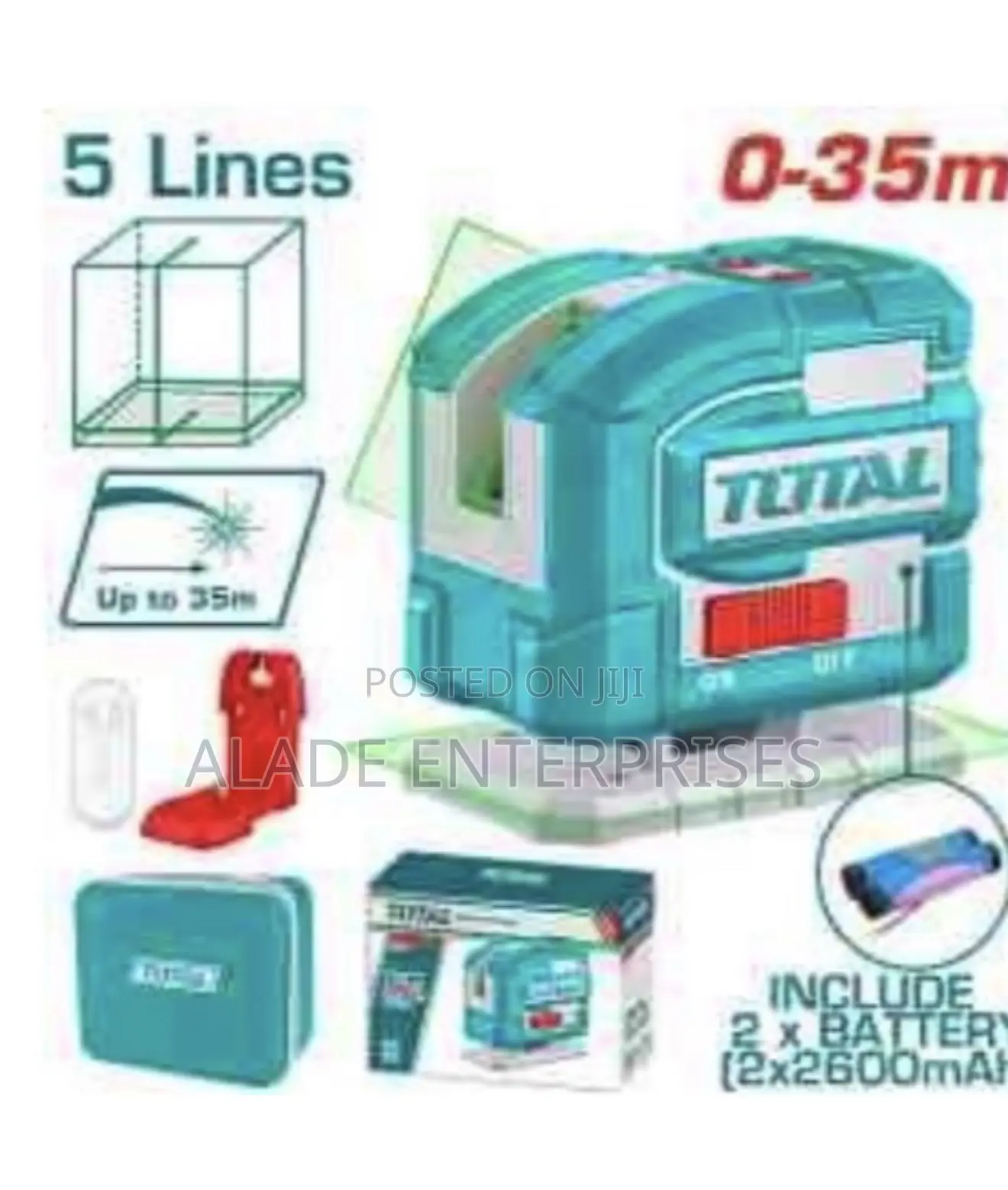 Total 5-Line Green Self-Leveling Laser, 360° Rotation, 35meter