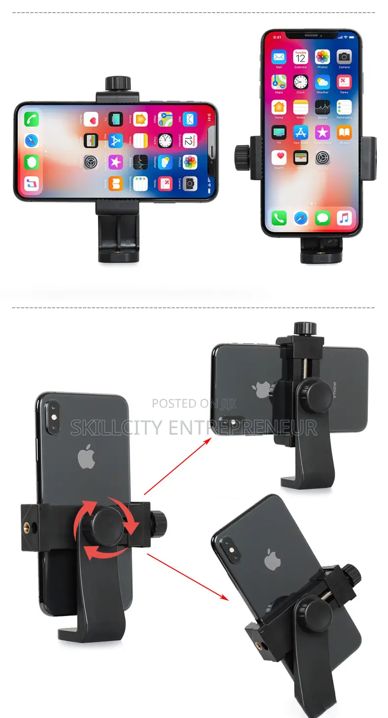 360° Rotating Phone Tripod Mount Adapter With Screw Clamp