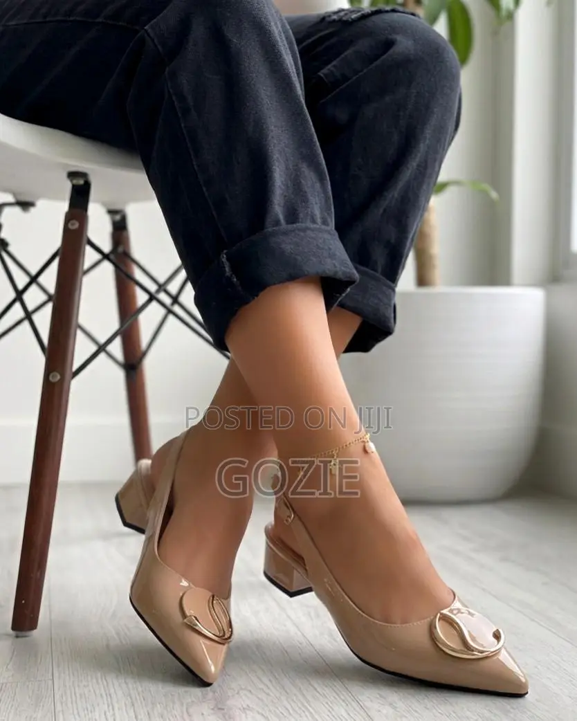 Patent Low Heel Sling Back Sandals