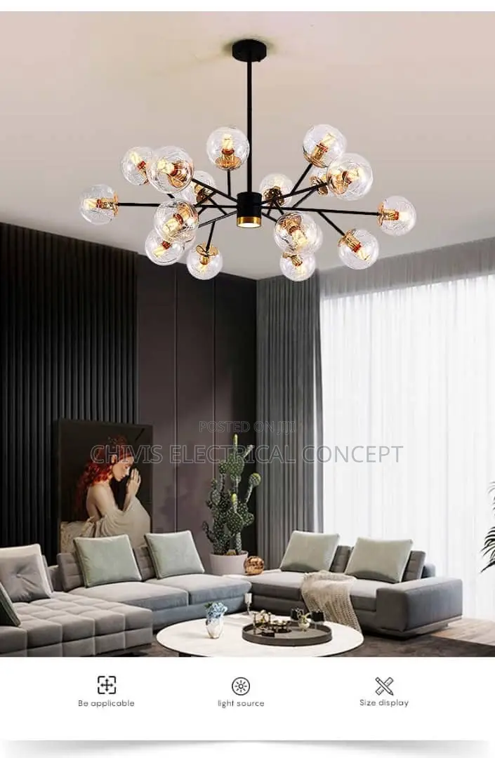 Modern Nordic Chandelier Glass Globe Led Pendant Light Black Gold