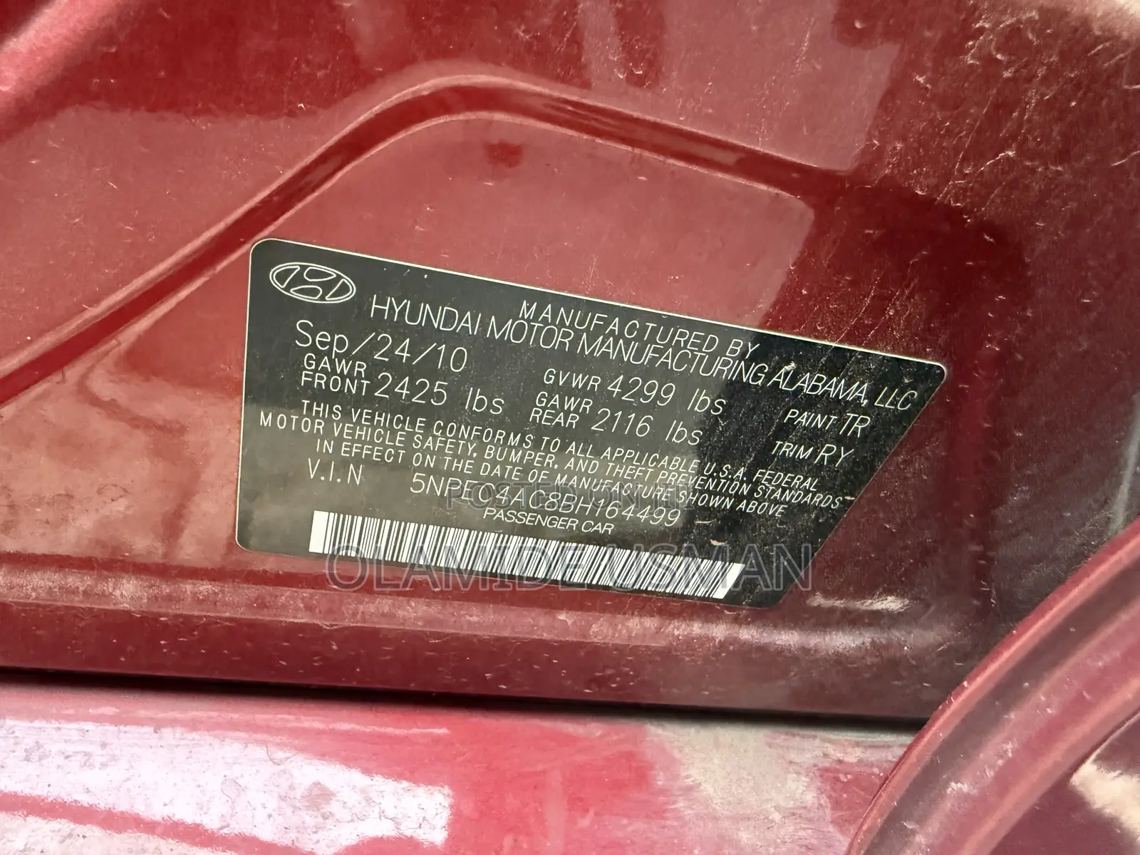 Hyundai Sonata Limited Sedan FWD (2.4L 4cyl 6A) 2012 Red