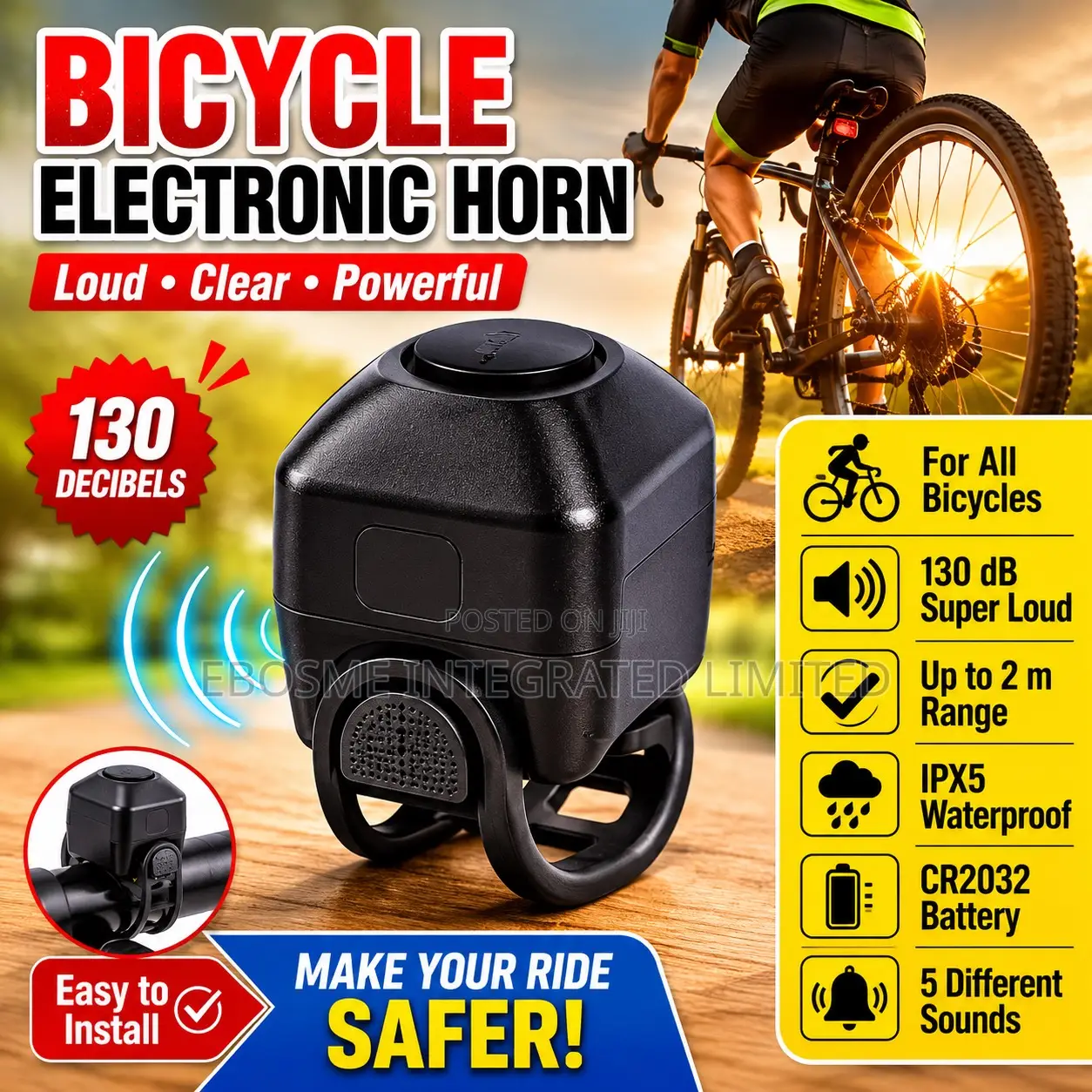 130db Bicycle Electronic Horn – Waterproof Bike Safety Alarm