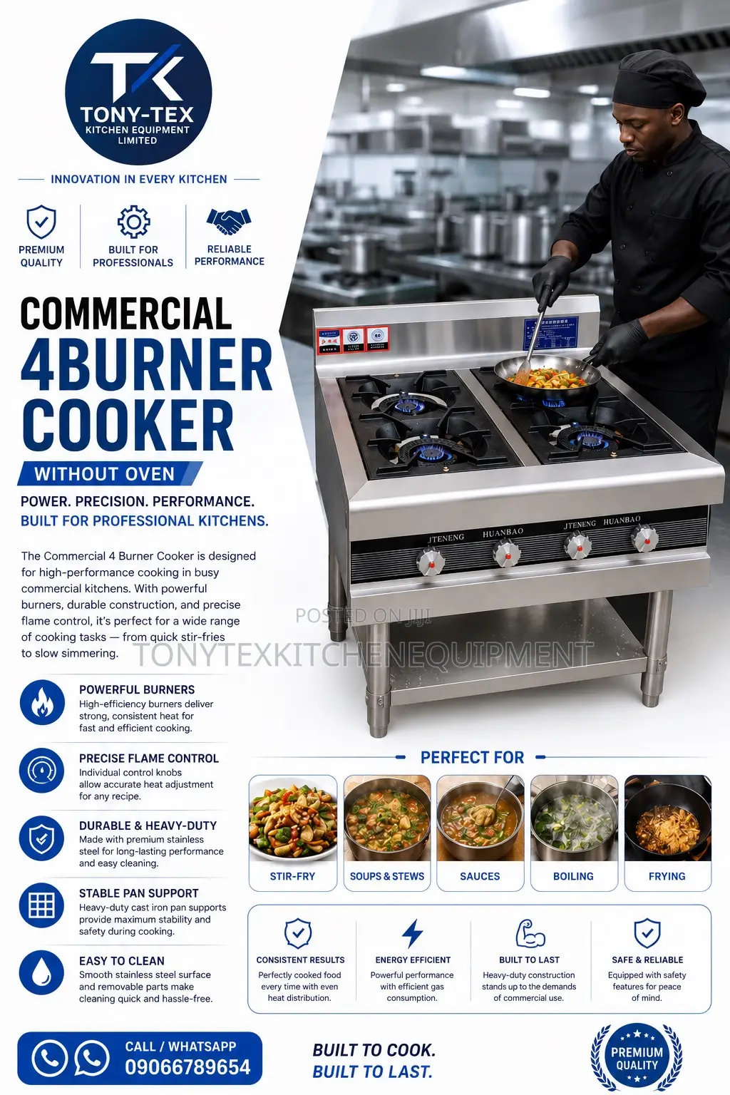 Industrial 4 Burner Gas Cooker for Restaurant