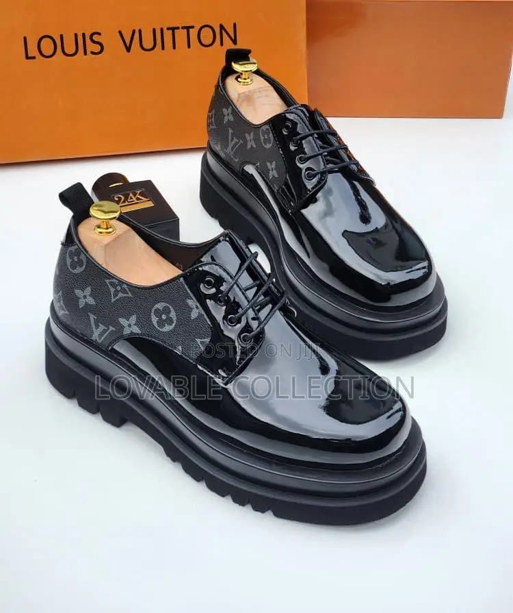 Premium Louis Vuitton Patent Monogram Platform Derby Shoes