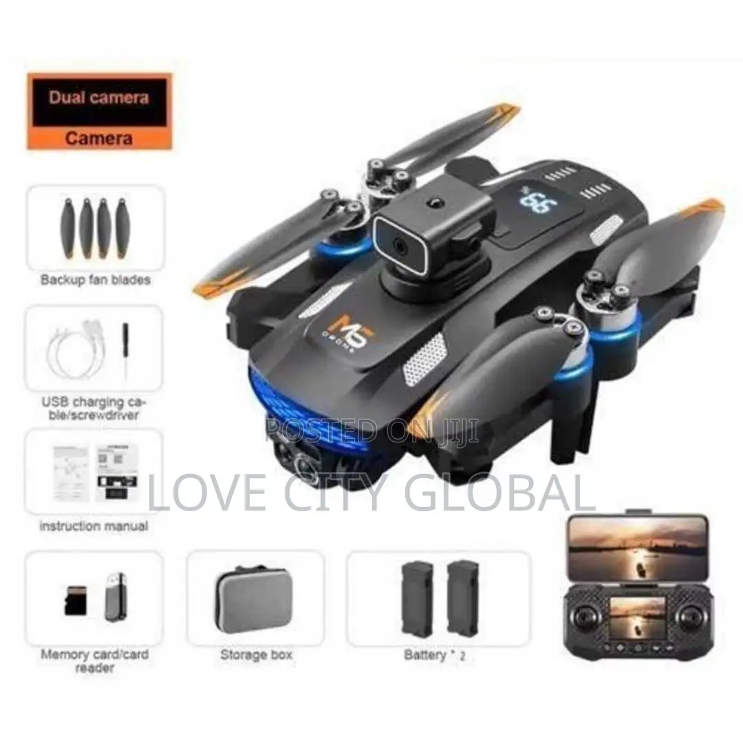 M6 Wifi Professional Drone Screen Remote Control Dual Camera 2 Battery