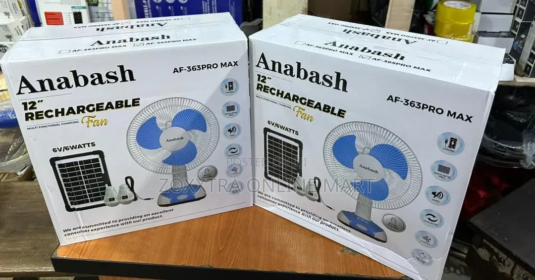 Anabash 12" Rechargeable Solar Fan