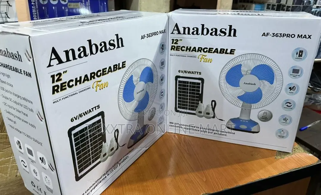 Anabash 12" Rechargeable Solar Fan