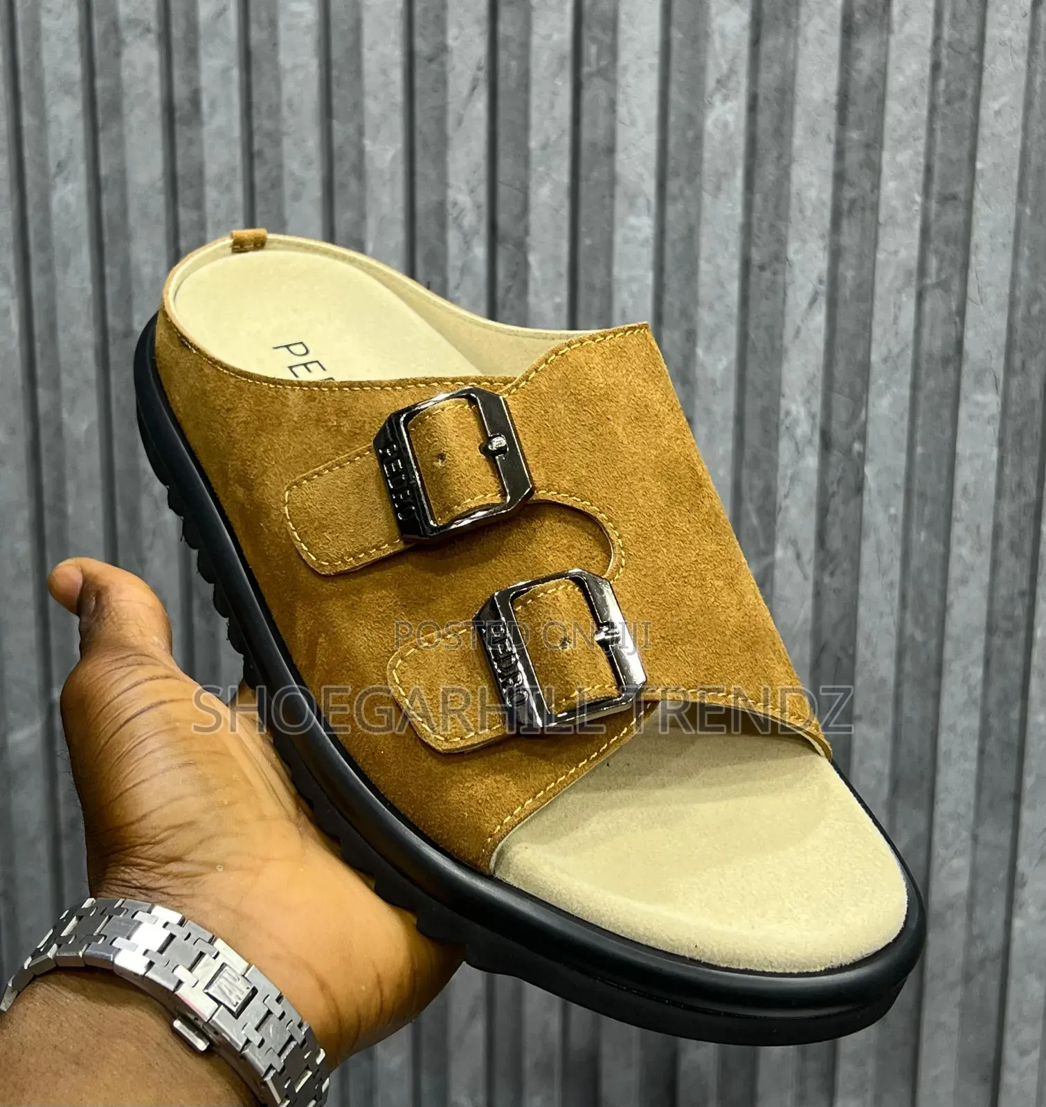 Men Pedro Double Buckle Suede Palm Slippers