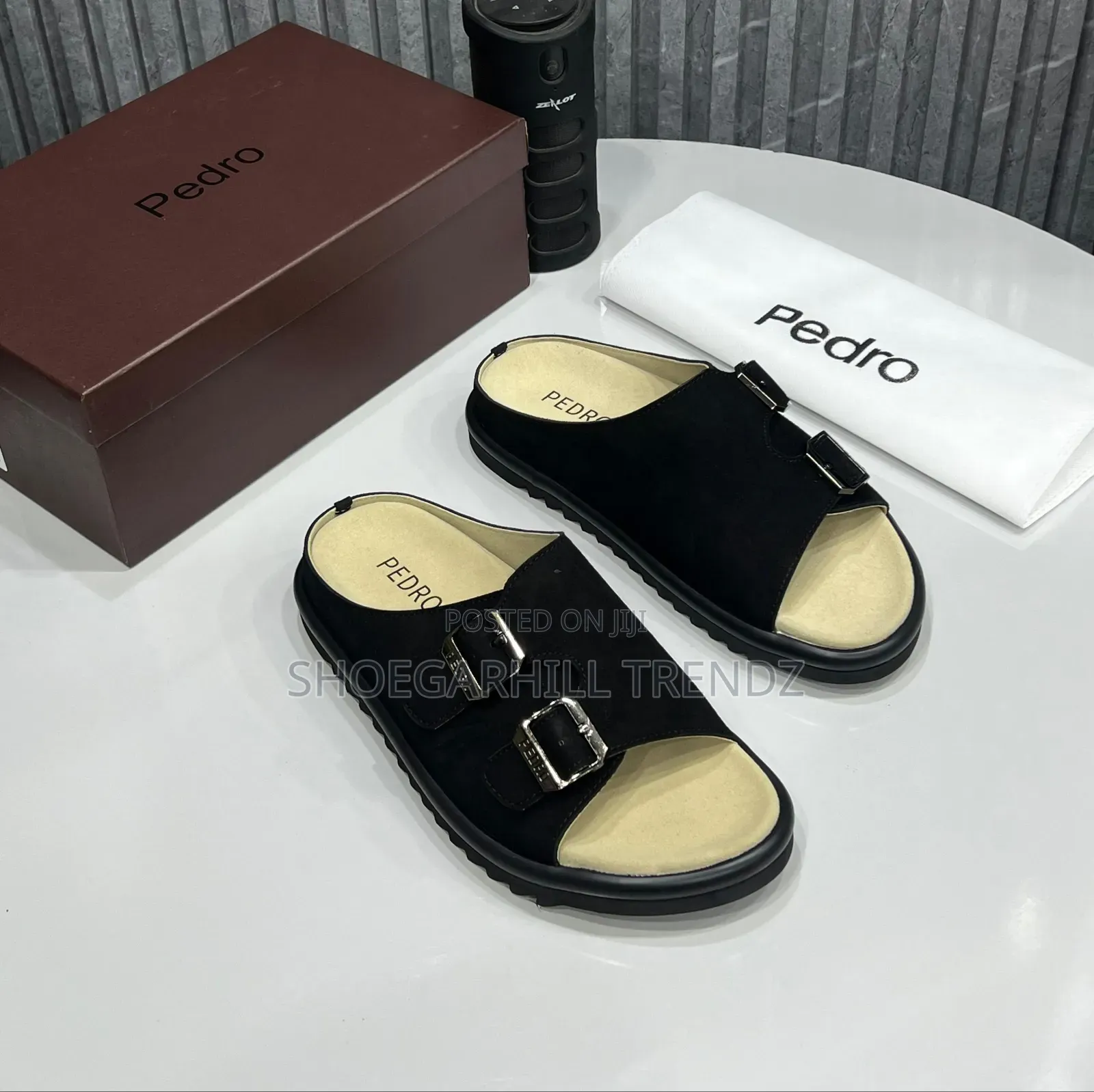 Men Pedro Double Buckle Suede Palm Slippers