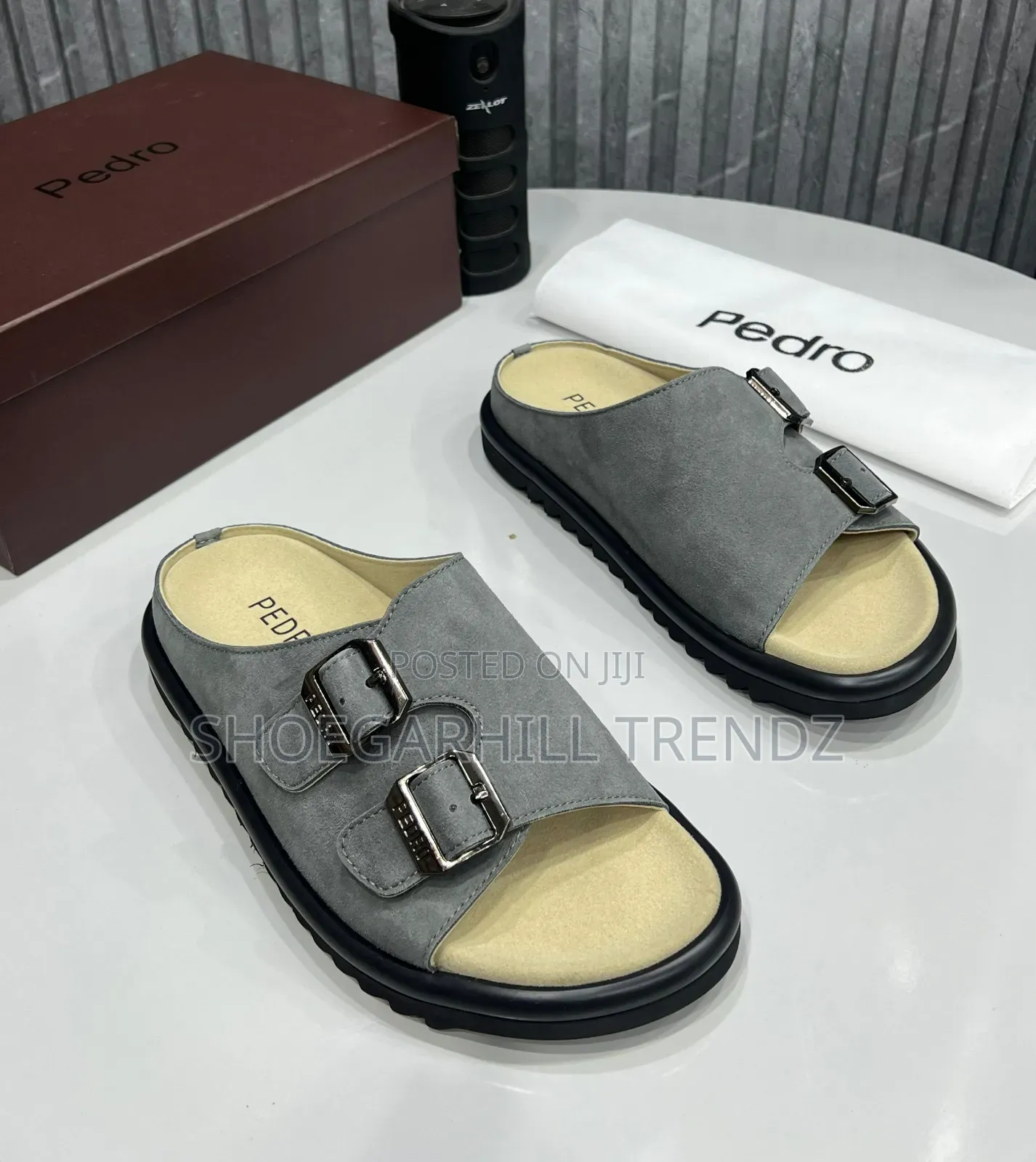 Men Pedro Double Buckle Suede Palm Slippers