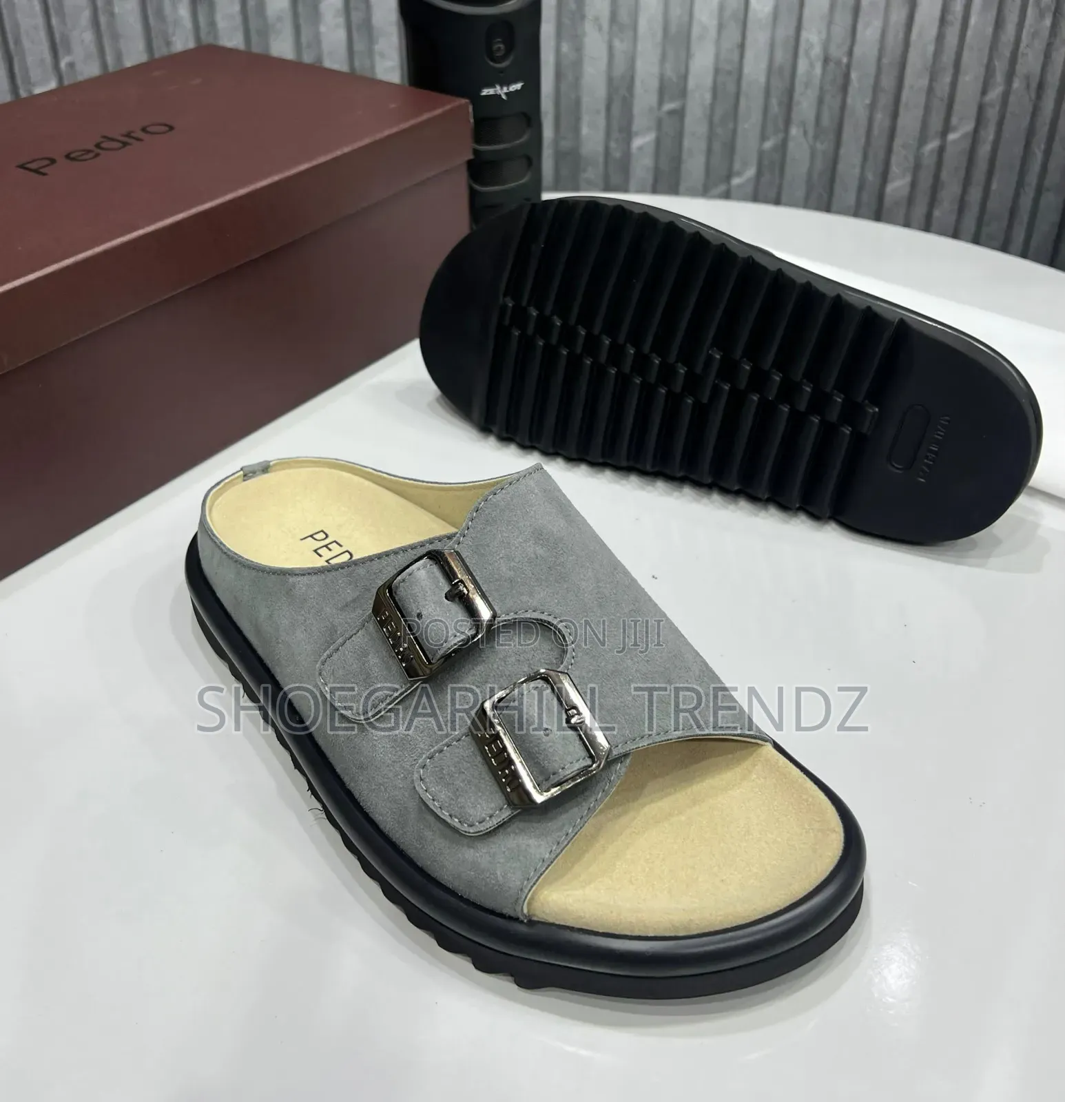 Men Pedro Double Buckle Suede Palm Slippers