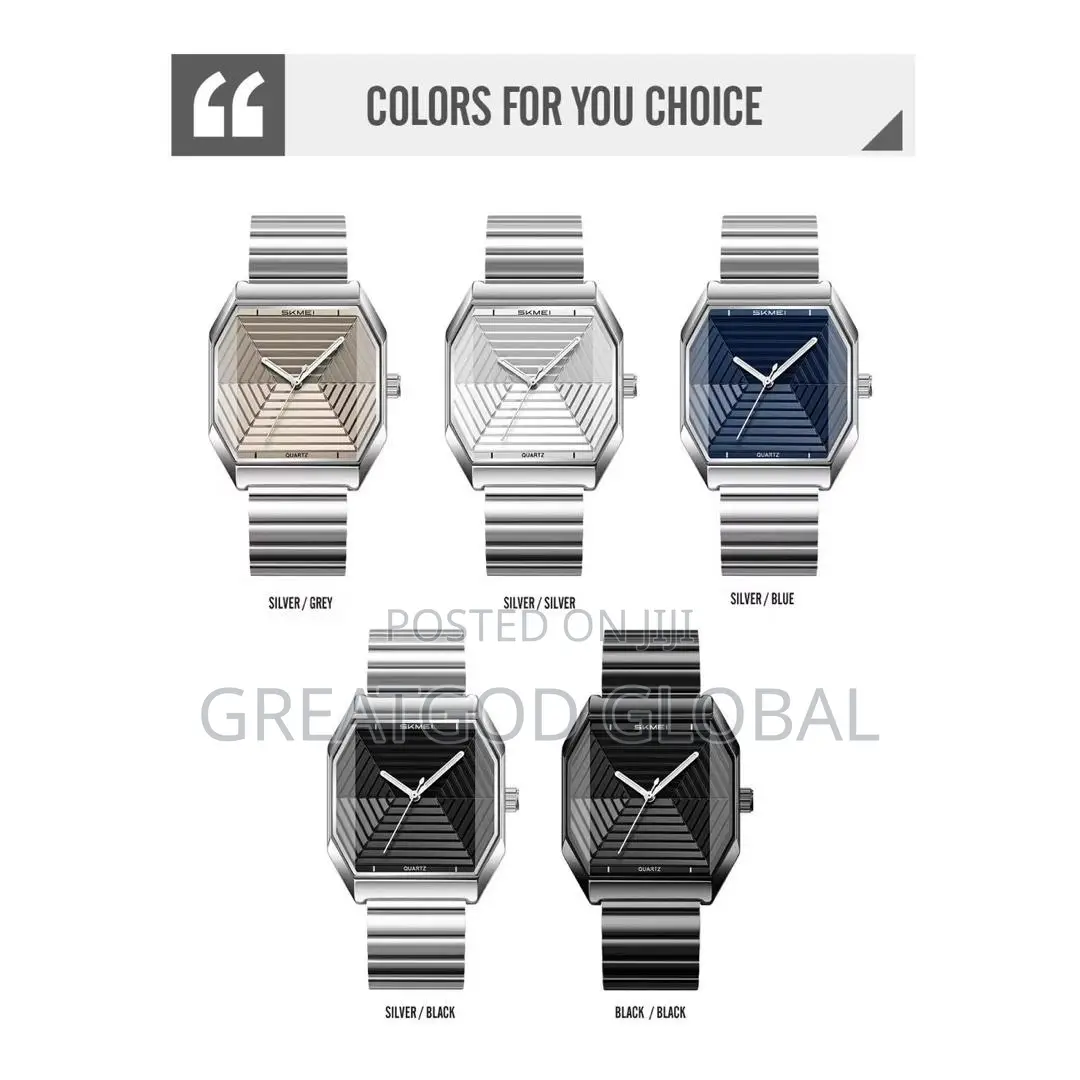 Skmei Watch Analog Display Textured Glass Dial Blue Face Silver Chain