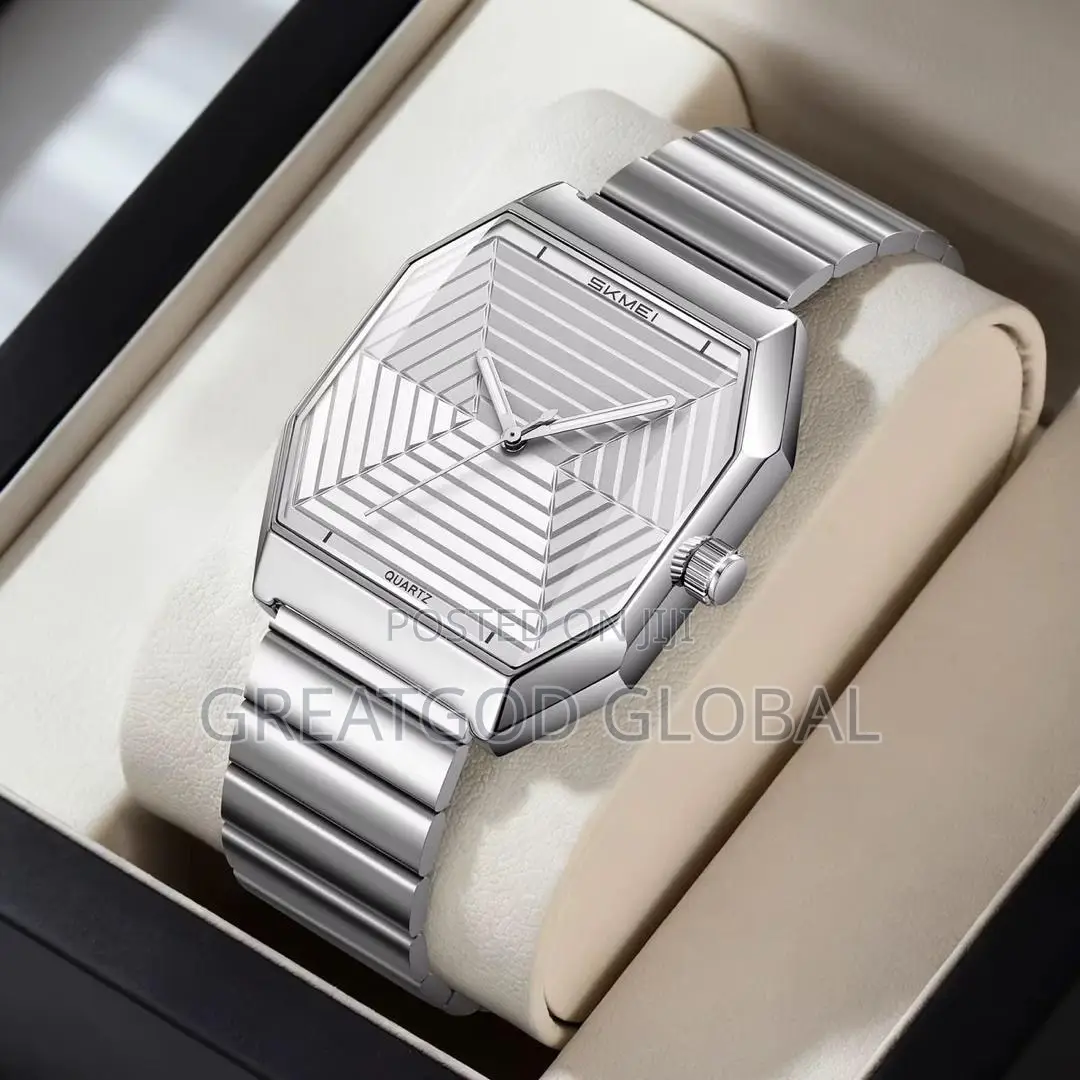 Skmei Watch Analog Textured Glass Dial Silver Brown Face Silver Chain