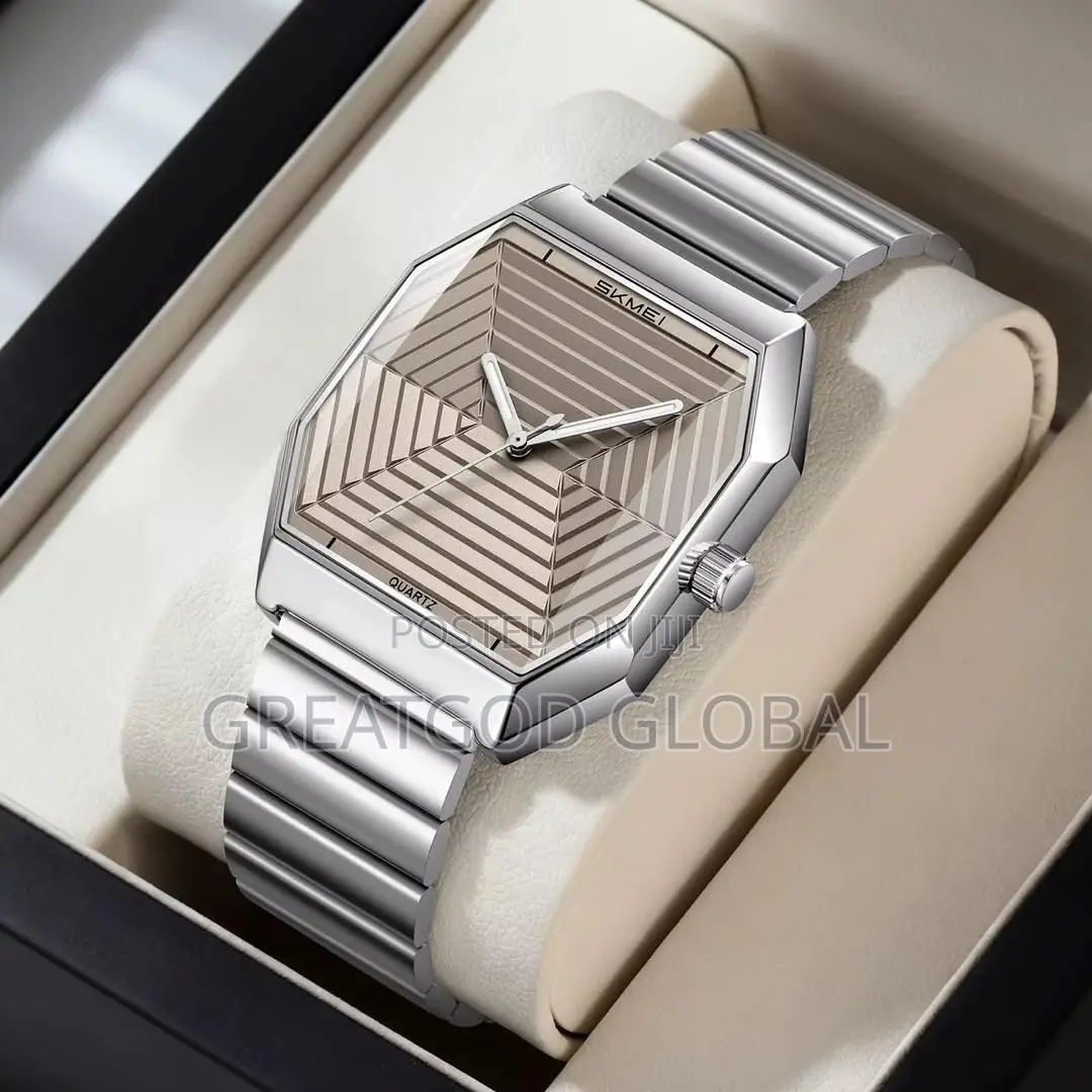 Skmei Watch Analog Textured Glass Dial Silver Brown Face Silver Chain