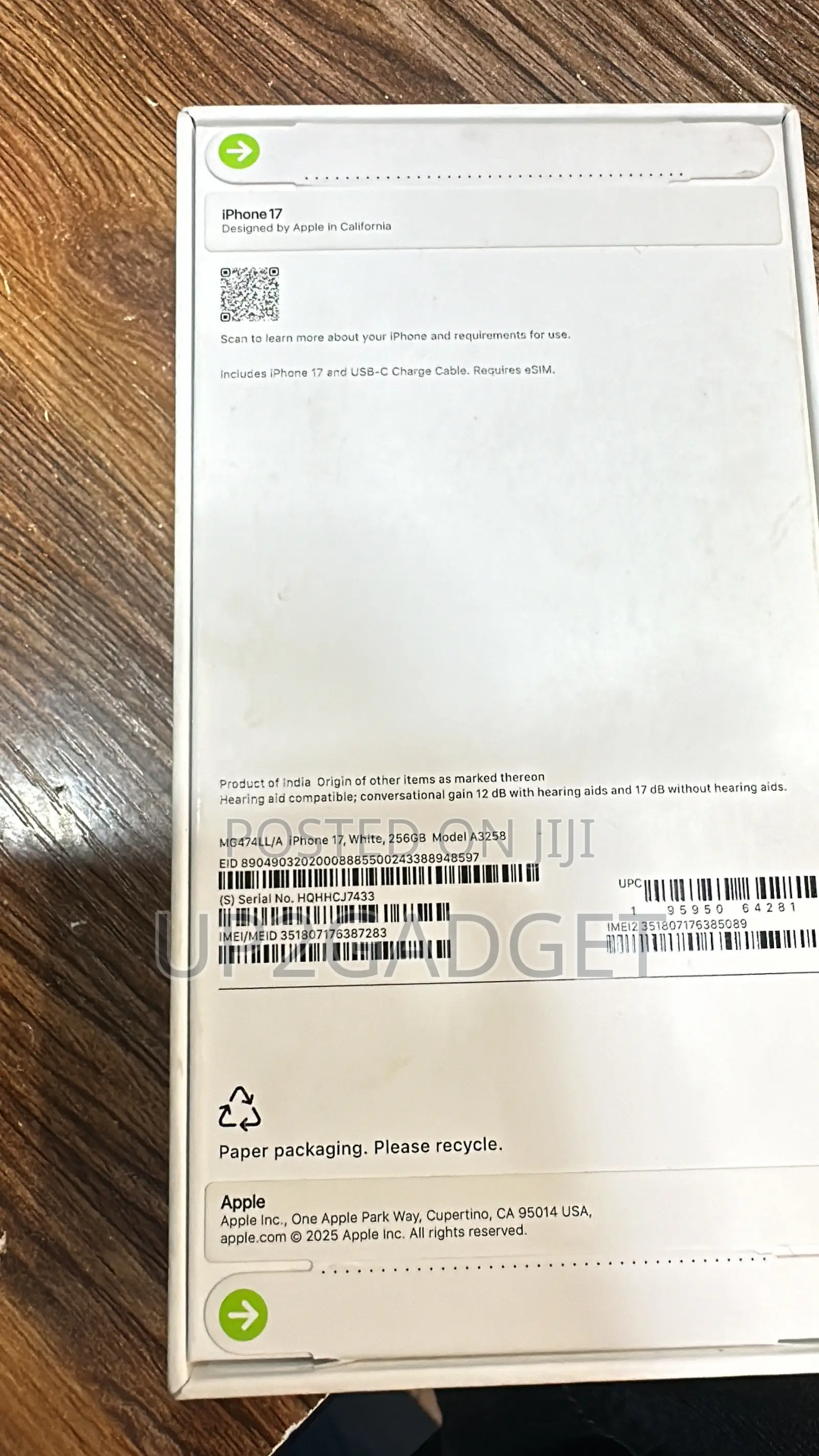 New Apple iPhone 17 256 GB White