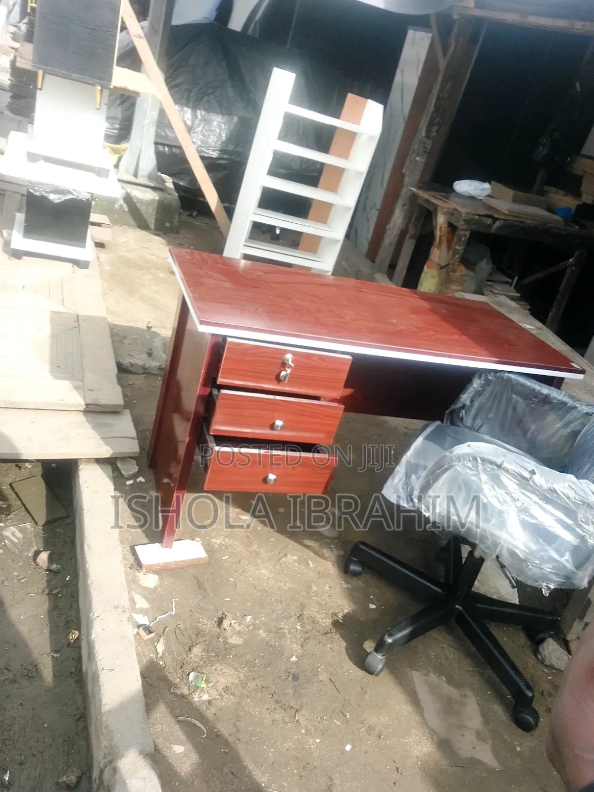 4ft Red Rose Office Table and High Back Rolling Chair