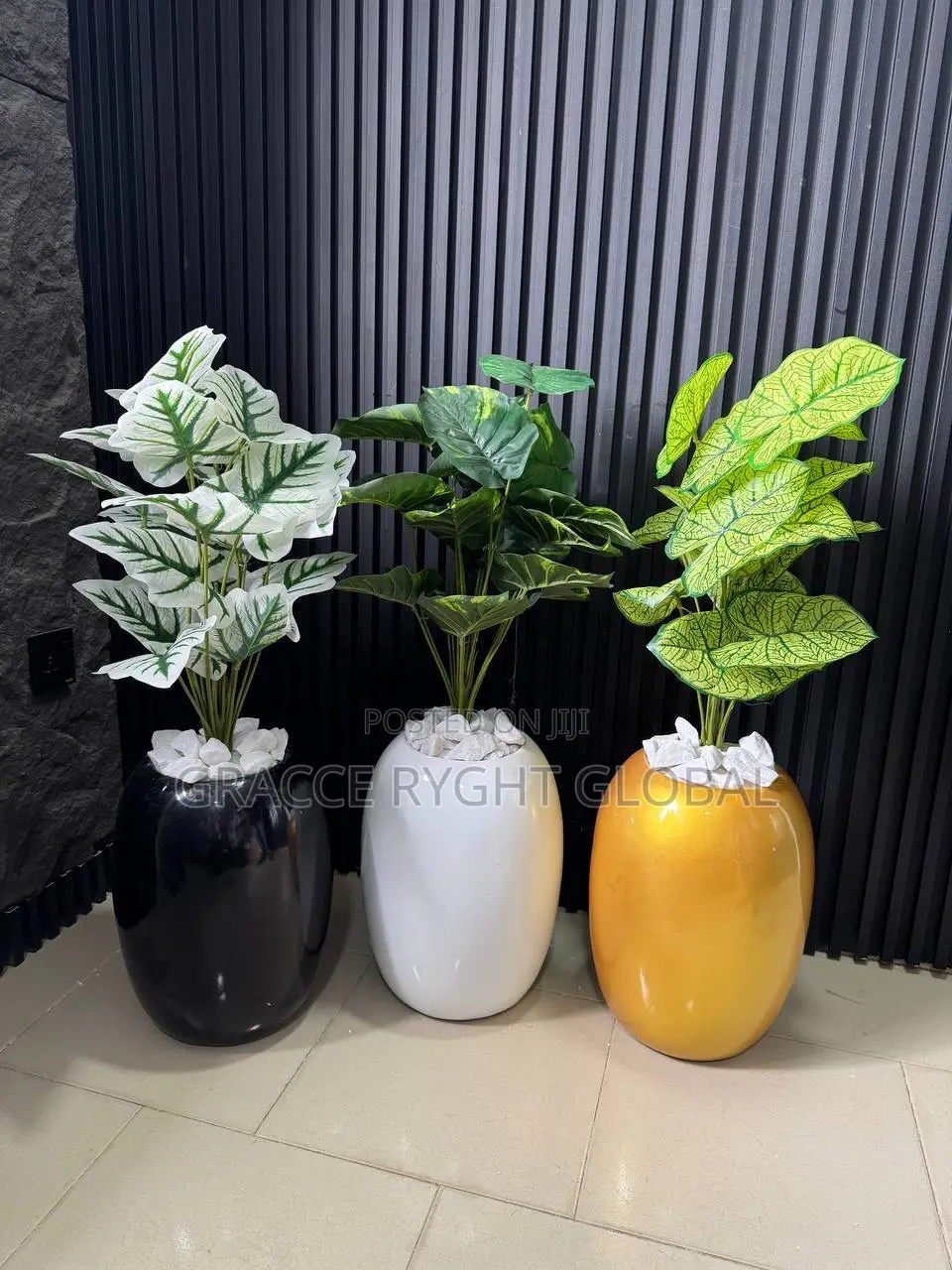 Egg Fiber Vase With Potted Plant