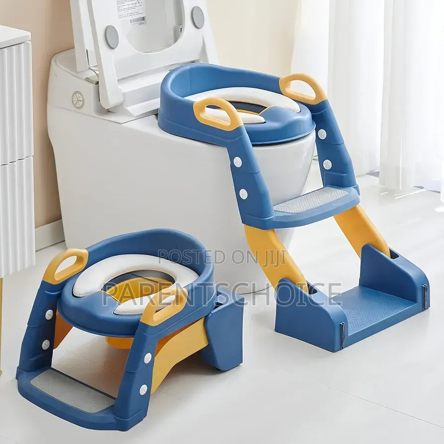 Blue Folding Potty Training PVC Upholstered Seat With Step Ladder
