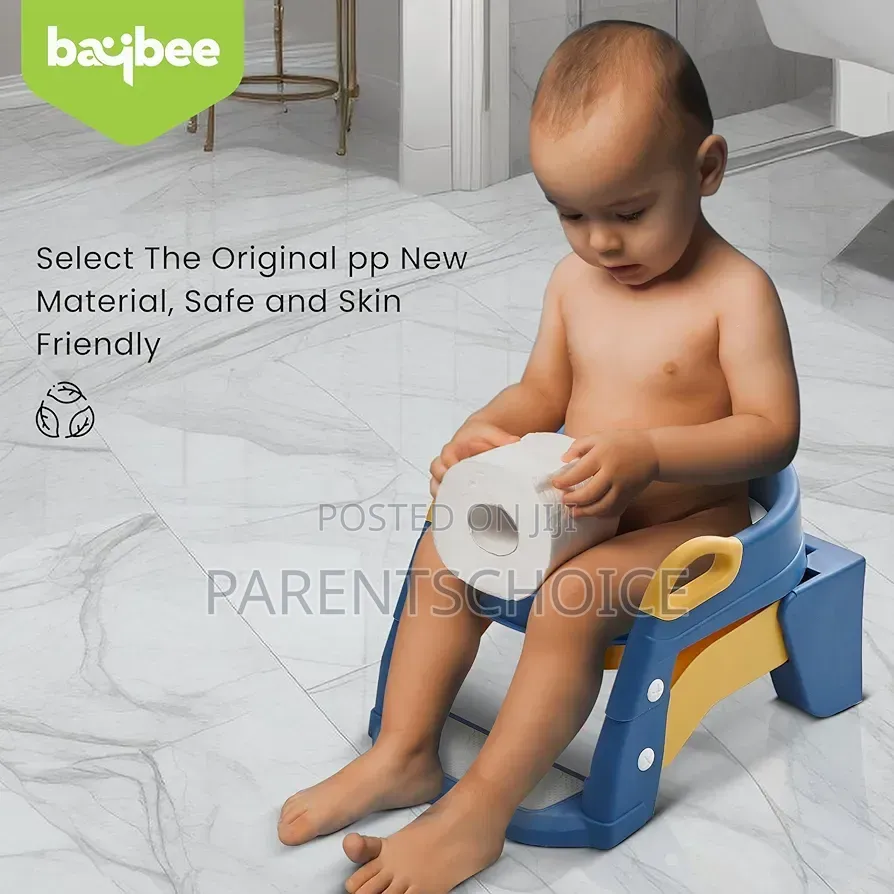 Blue Folding Potty Training PVC Upholstered Seat With Step Ladder