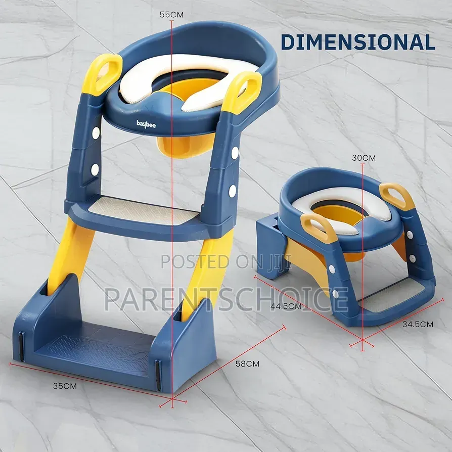 Blue Folding Potty Training PVC Upholstered Seat With Step Ladder