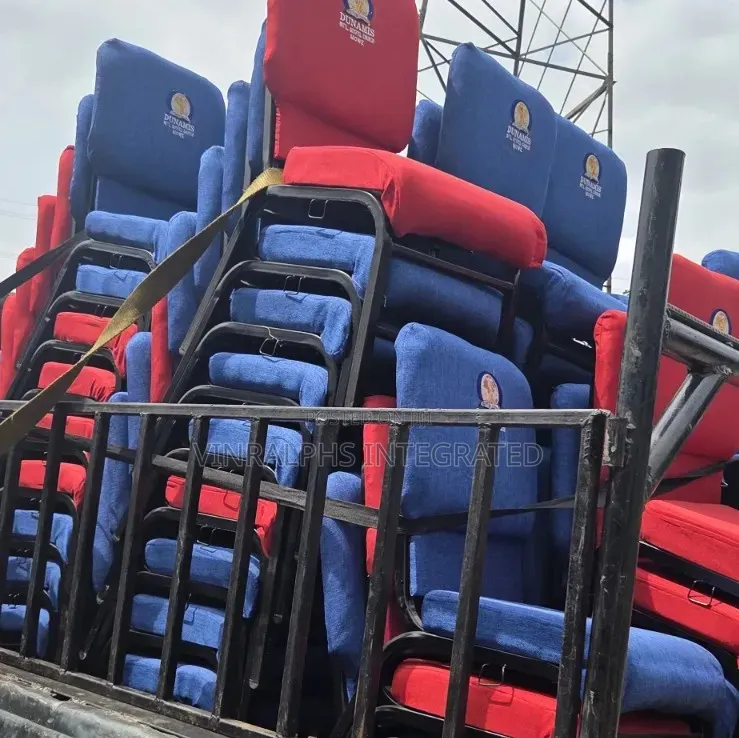 Blue and Red Church Chairs With Logo