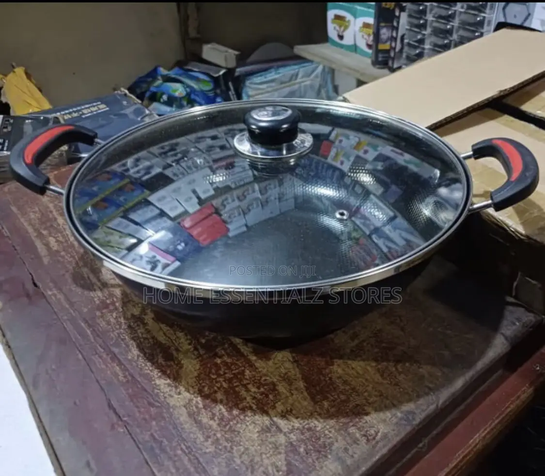 Large Honeycomb Non-Stick Wok With Glass Lid - Fry Pan