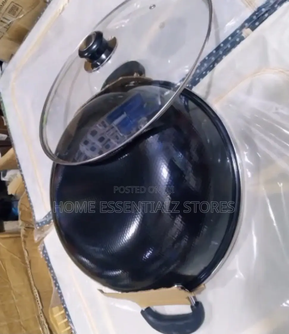 Large Honeycomb Non-Stick Wok With Glass Lid - Fry Pan