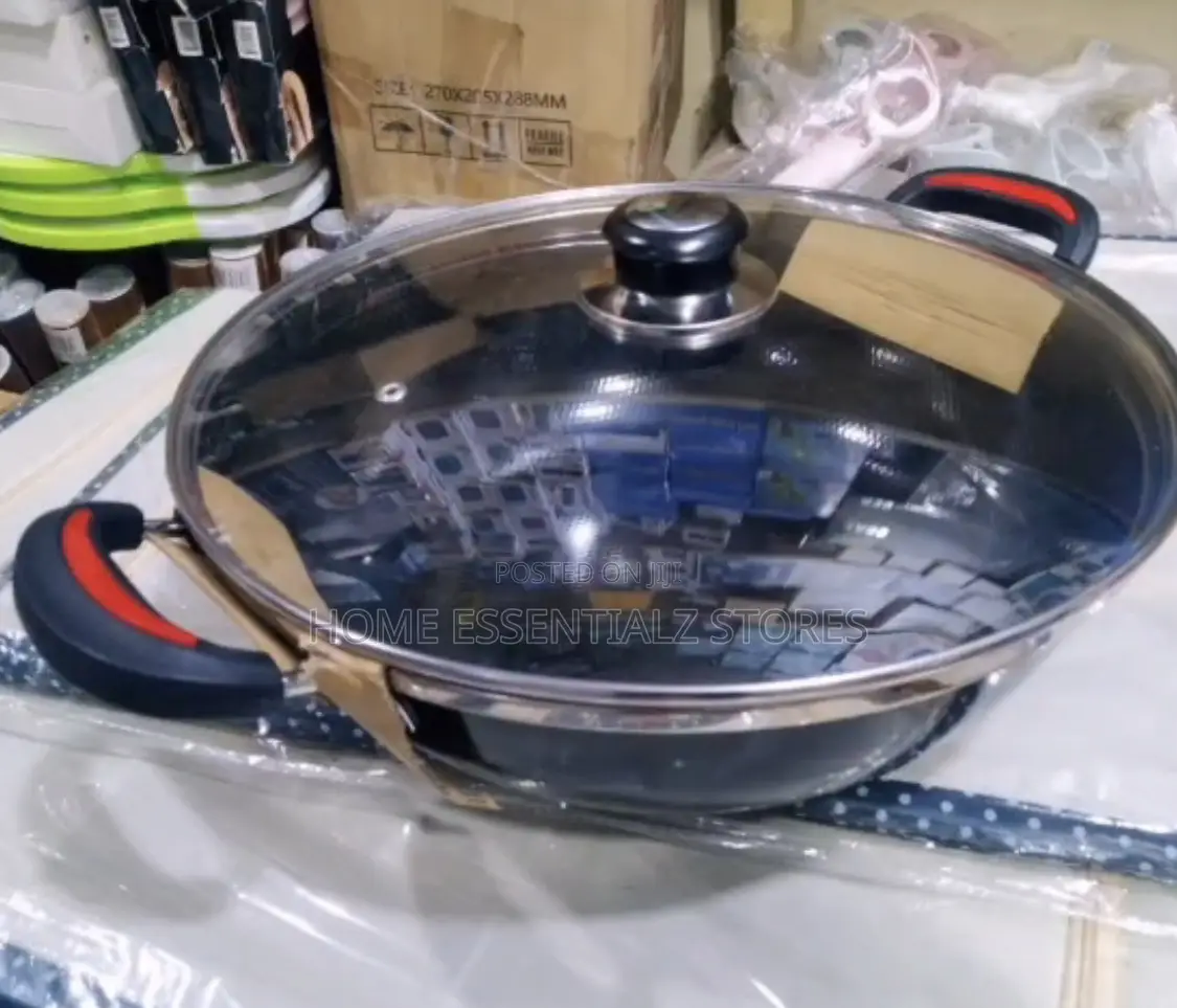 Large Honeycomb Non-Stick Wok With Glass Lid - Fry Pan