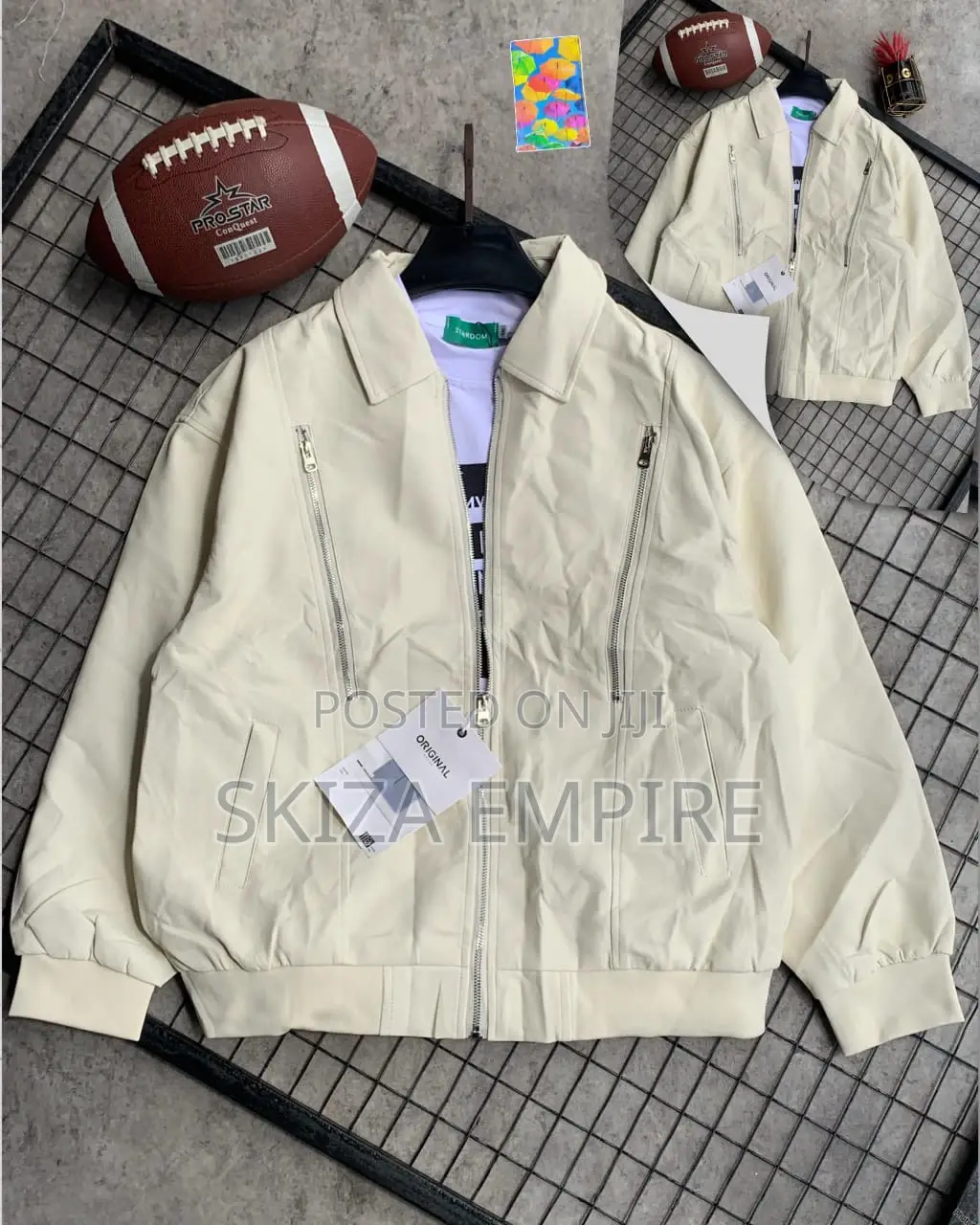 Cream-Colored Zip-Up Bomber Jacket