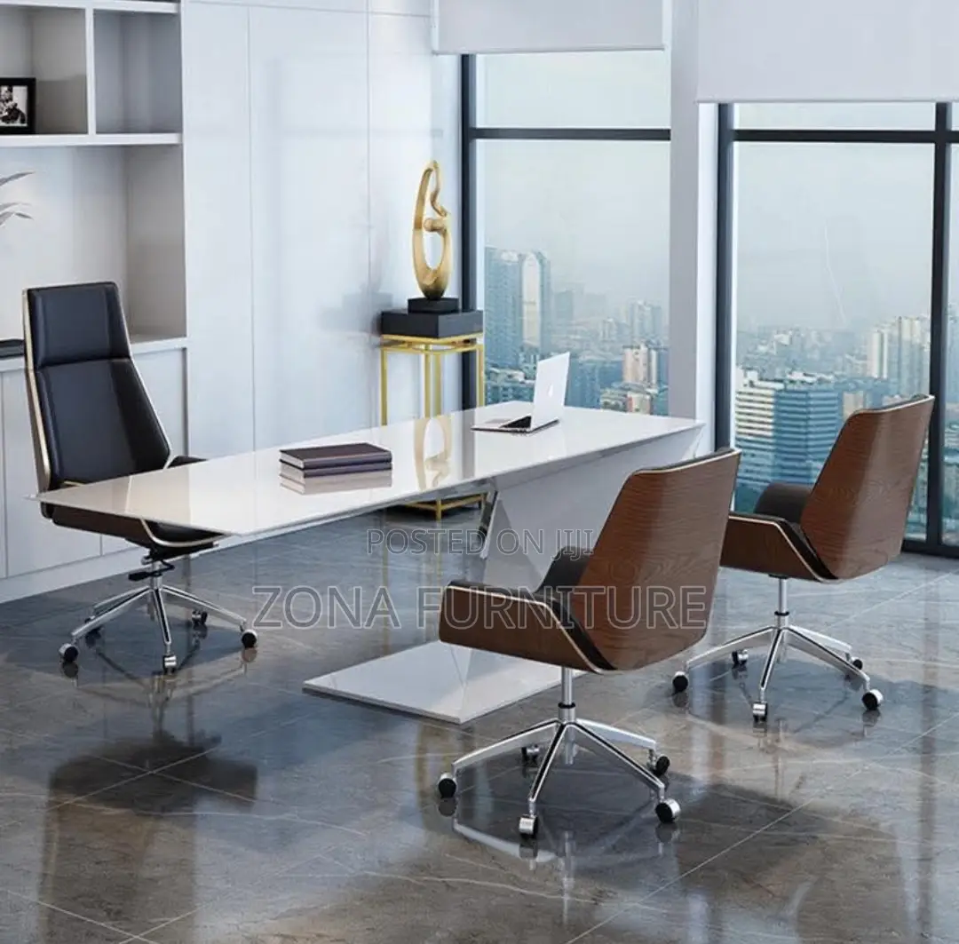 Complete Set of Executive Office White Table and Chairs