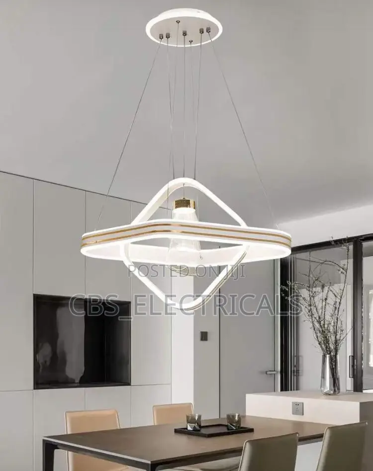 Modern Geometric White and Gold Led Chandelier