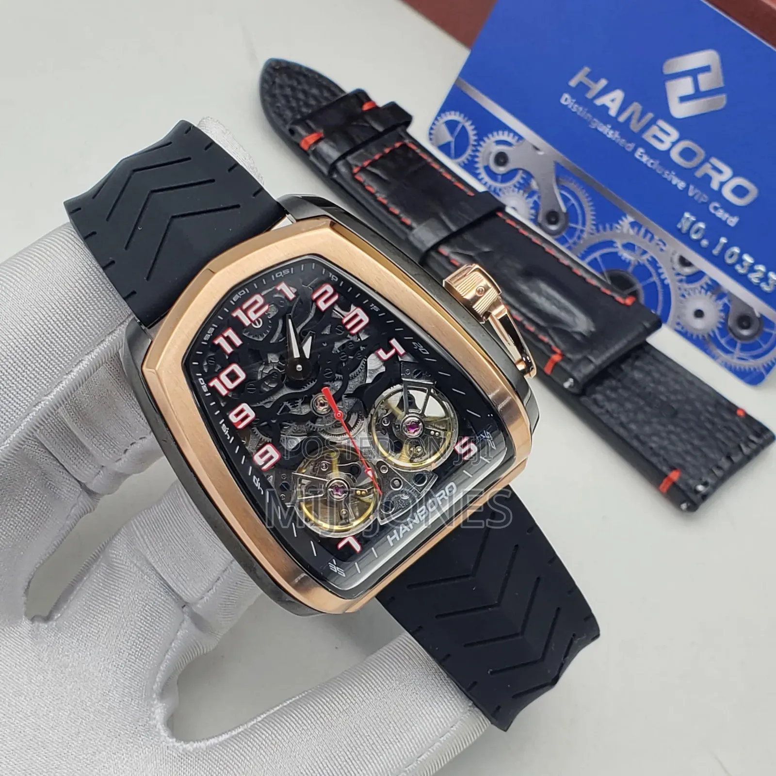 *Hanboro Luxury Wrist Watch | Rubber Leather Straps | Extra Strap