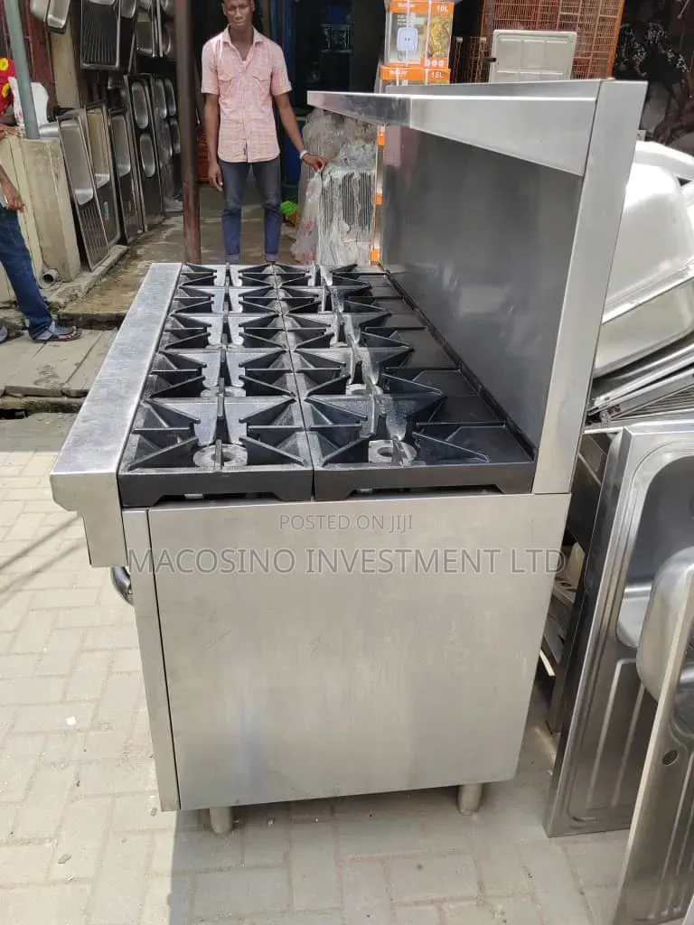 Heavy-Duty Commercial Stainless Steel 10 Burner Gas Cooker and 2 Ovens