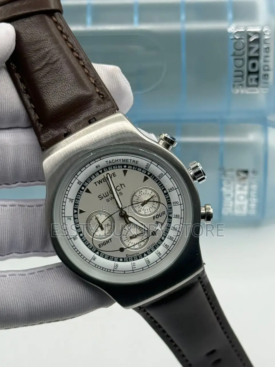 High Quality Luxury Swatch Leather Wristwatch