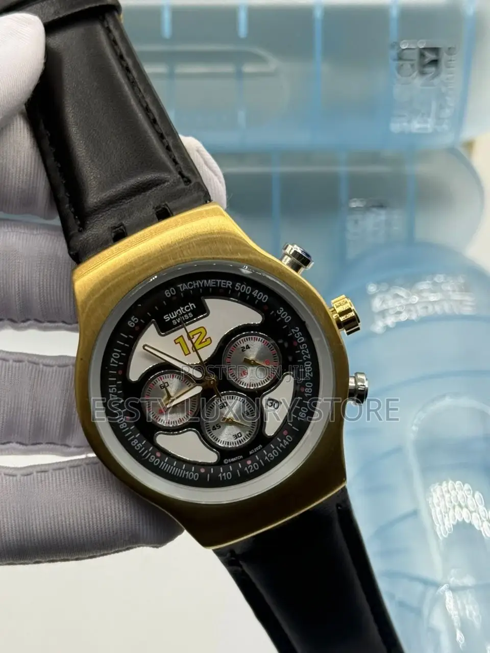 High Quality Luxury Swatch Leather Wristwatch