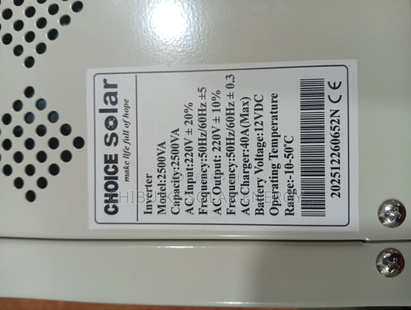 Cholce Solar Inverter 2.5kva/12v