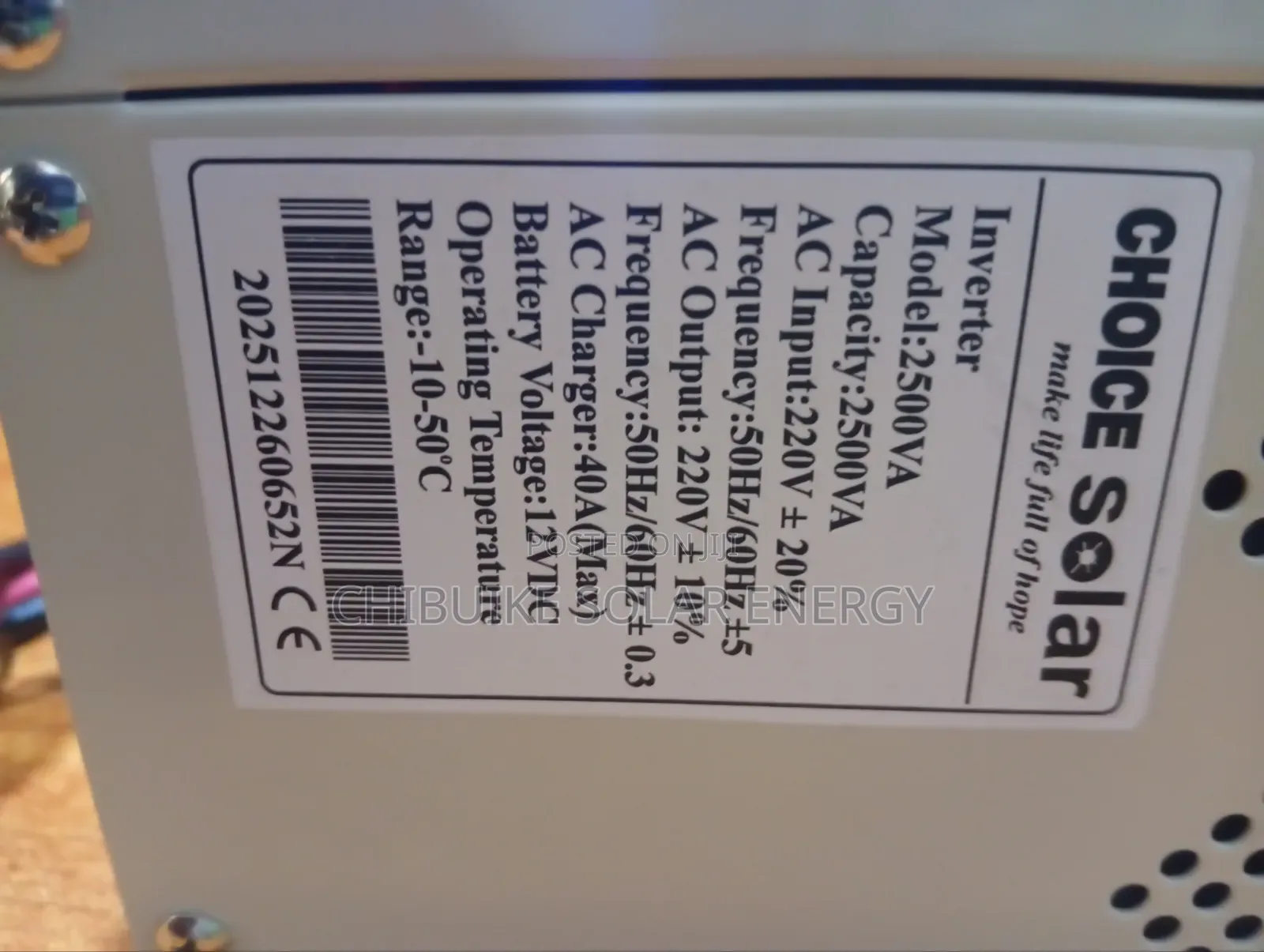 Cholce Solar Inverter 2.5kva/12v