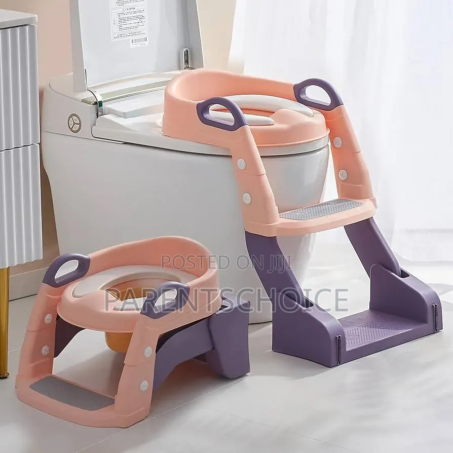 Folding Potty Training PVC Upholstered Seat With Step Ladder Pink