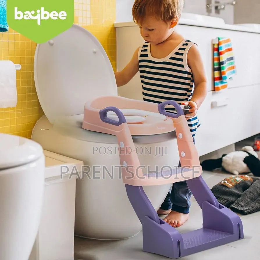 Folding Potty Training PVC Upholstered Seat With Step Ladder Pink