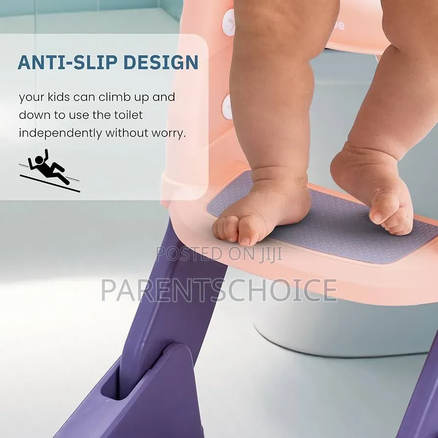 Folding Potty Training PVC Upholstered Seat With Step Ladder Pink