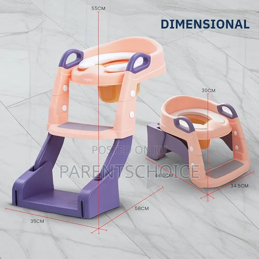 Folding Potty Training PVC Upholstered Seat With Step Ladder Pink