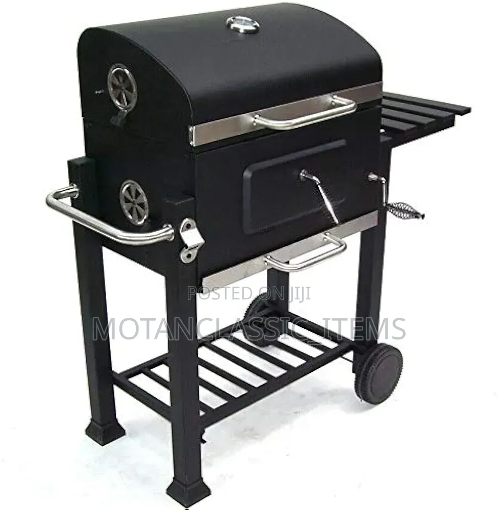 BBQ Smokeless Barbecue Charcoal Grill Trolley With Side Table