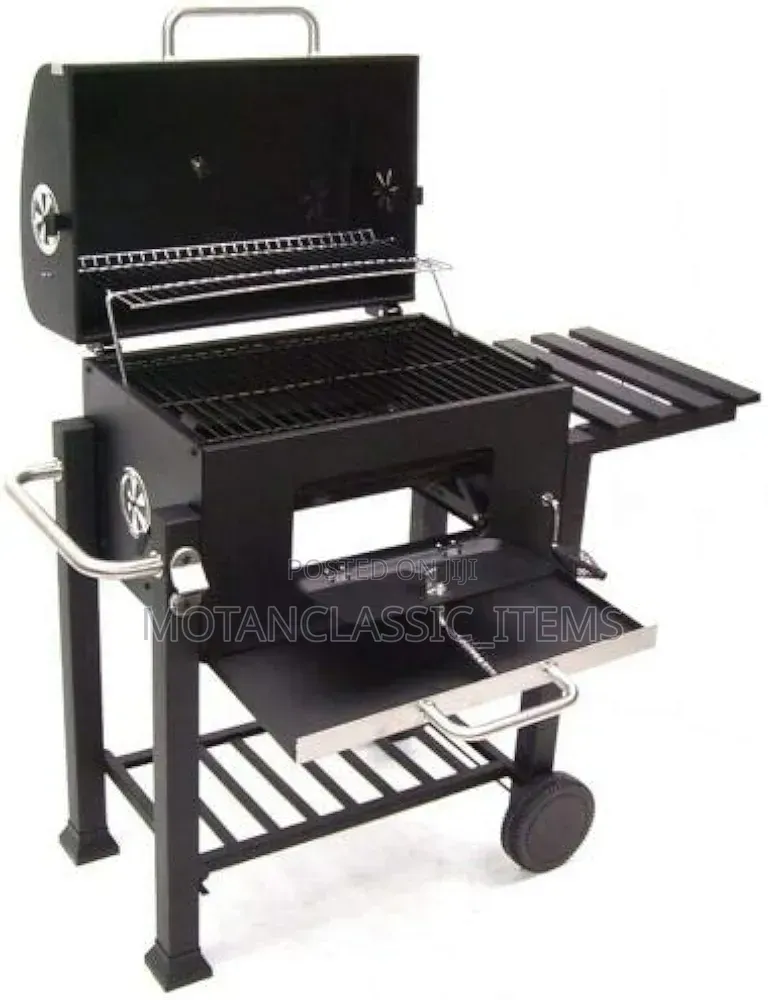 BBQ Smokeless Barbecue Charcoal Grill Trolley With Side Table