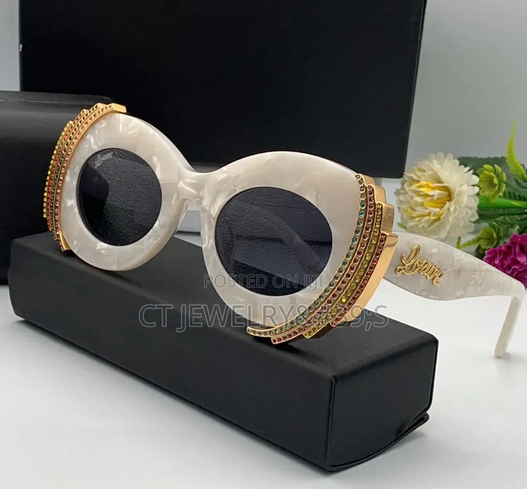 Luxury Statement Sunglasses Black Frame, Gold Crystal Detail, Cat-Eye