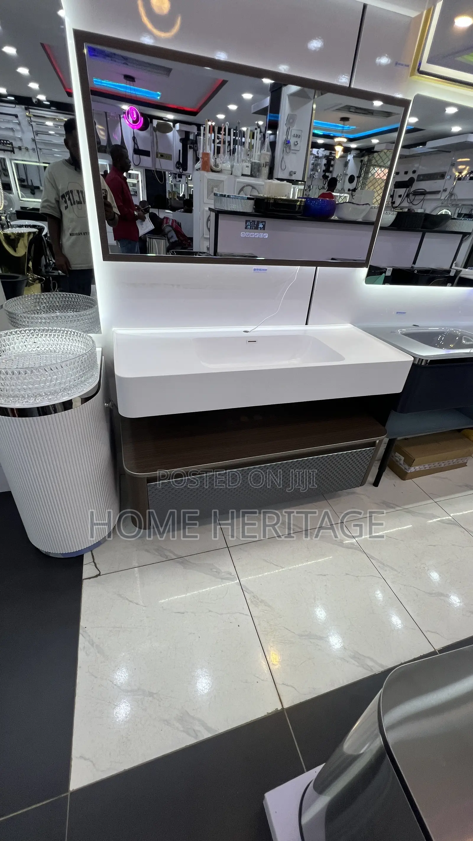 Luxury Brown Formica Double Bathroom Cabinet With Sensor Led Lights
