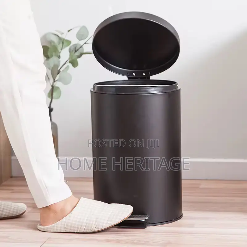 Luxury Pure Matte Black Round Waste Bin – Foot Opening Soft Closing