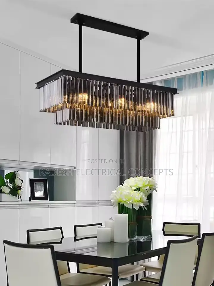 Nordic Luxury Crystal Rectangle Chandelier Smoky Gray Hanging Light