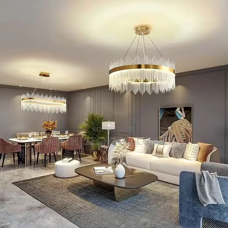 Modern Led Crystal Chandeliers Round Luxury Gold Crystal Hanging Light